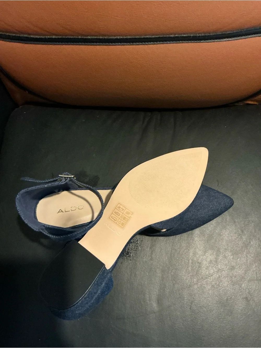 ALDO Navy Denim Pointed-Toe Ankle-Strap Heels